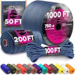 TECEUM Paracord Type IV 750 lb Oil Blue – 50 ft – 4mm – 100% Nylon Strong Tactical MIL–SPEC Parachute Cord – Survival Rope Emergency Para Cord 11 Strands Core EDC Camping Hiking Military Gear 420a