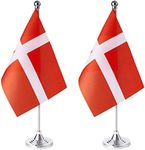 ZXvZYT 2 Pack Denmark flag Danish Table Flag Small Mini Danish Desk Flags With Stand Base,International Festival Events Celebration Decorate,Home office Decorations