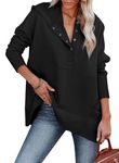 SHEWIN Womens Sweatshirt Casual Long Sleeve Hoodies Pullover Tops Oversized Button V Neck Hoodie Fall Sweatshirts for Women Loose Fit,(S),Black