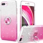 PeeTep for iPhone 8 Plus Case,iPhone 7 Plus Case for Girls Women,Slim Glitter Sparkly Case with 360°Ring Holder Kickstand Magnetic Car Mount Shock-Absorbent Protective Sturdy Cover,Pink