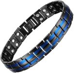 MagEnergy Titanium Steel Magnetic Bracelets for Men,4 Element Double Row Ultra Strength Magnets Wristband Magnetic Brazaletes with Adjustable Links Removal Tool & Jewelry Gift Box (Two Blue line)