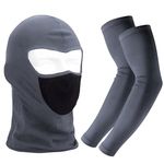 Pivalo Arm Sleeves & Balaclava Set Washable Full Face Mask Combo with UV Dust Protection Hand Cover for Men Women Bike Riding Running Cycling Outdoor Sports (Pack of 2, Dark Grey)