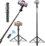 Apexel Long Selfie Stick with Bluetooth Wireless Remote,1.5M Extendable Tripod Selfie Stick for iPhone 15/15 Pro Max,Samsung Android