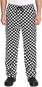 Nideen Men's Black and White Checkerboard Print Chef Pants with Elastic Waist Drawstring Baggy Chef Uniforms SmallPlaid M