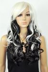 QIYUN.Z Women's Long Wavy Culry White Black Mix Cosplay Costume Full Hair Wig