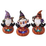 Valery Madelyn Halloween Gnomes Pumpkin Decorations with Lights, Set of 3 Resin Cute Gnomes Statues for Home Decor, 5.5inch Elf Dwarf Figurines for Table Party Indoor Decor