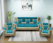 Dazzling DECOR Velvet Sofa Cover with Arm Cover and Cushion Covers Set of 5 Seater - Sofa Covers 3 Seater and 2 Seater Full Cover Set for Couch Seat - Heavy Fabric Sofa Slip Protector, 2801_Aqua