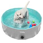furrybaby Dog Paddling Pool for Small Dogs, Foldable Dog Pool, Puppy Pool for Gardens with PVC, Non-Slip Base & Drain Plug, Grey, 80 x 20 cm
