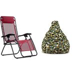 AmazonBasics Zero Gravity Chair, Burgundy and Amazon Brand - Solimo Military XXXL Printed Fabric Bean Bag Cover Without Beans (Green Military Print)