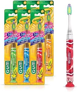 Gum Crayola Kid's Timer Light Toothbrush with Suction Base, Soft Bristles, Ages 3+, Colour Varies, Pack of 6 Single toothbrushes, 1 Count (Pack of 6), 202RK