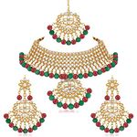 Aheli Indian Maang Tikka with Fuax Kundan Necklace Earrings Set Traditional Ethnic Wedding Party Designer Jewelry Gift for Women