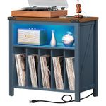 Joaxswe Large Record Player Stand with Charging Station & LED Lights, Blue Vinyl Record Storage Table Holds up to 230 Albums, Turntable Stand with Display Shelf for Music Room Bedroom Living Room