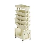 UIYIHIF Moveable Bookshelf on Wheels Rolling Book Case Corner Display Rack Mobile Book Shelf Carts with Wheels Plastic Book Rack Storage Bookshelf for Students Study Office Kitchen Classroom(Khaki)