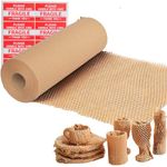 Honeycomb Packing Paper Wrap 12"x200' Recycled Bubble Cushioning Wrap Eco Friendly Moving Supplies for Shipping, Packaging & Gifts - Protective Wrap for Fragile Items with 20 Fragile Sticker Labels