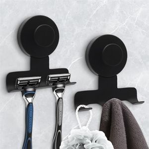 WingWider Suction Cup Razor Holder for Shower,Heavy-Duty 7KG Suction Hooks for Razor,Towel,Loofah,Removable Damage-Free Metal Shower Hook,Shaver Holder,2 Pack(Matte Black)