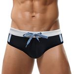 FEOYA Mens Swimwear Shorts Briefs Low Waist Elastic Bikini Board Surf Shorts with Removable Pad Swim Briefs Black-2 XXL