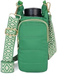 KAMEILONG Puffer Water Bottle Holder Quilted Hydrobag Sports Pouch Bag with Adjustable Shoulder Strap Flask Sling Bag (Green)