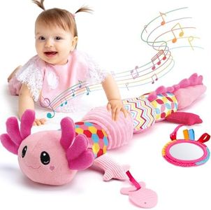 hahaland Juguetes Bebes 0 3 6 meses - Peluche Musical con Sonajero, Mordedor, Chirridos, Arrugas, Espejo - Tummy Time Sensorial para Bebes 6-12 meses