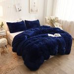 XeGe Plush Shaggy Duvet Cover, Luxury Ultra Soft Crystal Velvet Fuzzy Bedding 1PC(1 Faux Fur Duvet Cover), Fluffy Furry Comforter Cover with Zipper Closure(Queen, Navy Blue)