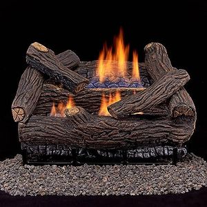 Duluth Forge DLS-18R-2 Dual Fuel Ventless Fireplace Logs Set with Remote Control, Use with Natural Gas or Liquid Propane, 30000 BTU, Heats up to 1000 Sq. Ft, Stacked Red Oak, 18 Inches