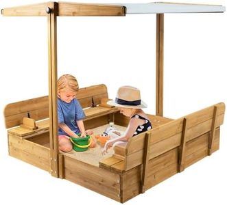 Sandboxes with Lid Kids Sand Box with Cover Sandbox for Kids Ages 2-8, with Adjustable Height Canopy,UV Resistant & Waterproof Roof,Foldable Bench Seats