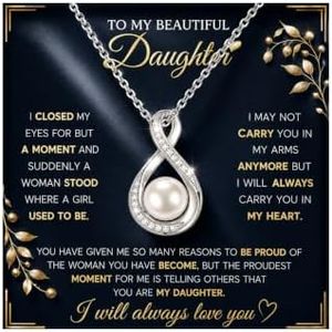 MGOOL Daughter Gifts From Dad To My Daughter Necklace 925 Sterling Silver Pearl Pendant Necklace Graduation Gifts Birthday Christmas Message Card&LED Gift Box (681-Pearl 8, 925 Sterling Silver)