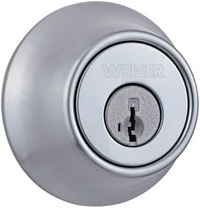 Weiser Elements Satin Chrome Round Deadbolt Lock, ANSI/BHMA Grade 3 Certified Front Door Lock, Kick Proof, Bump Proof & Anti-theft Exterior Door Lock with Key, Traditional Door Locks for Entry Door