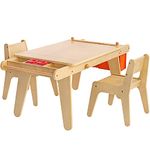 MEEDEN Kids Art Table, Solid Birchwood Kids Table and Chair Set with Paper Roll, Kids Craft Drafting Desk & Chair Set with Storage Bag, Kids Multi Play Activity Drawing Table (50''L×23.6''W×22.5''H)