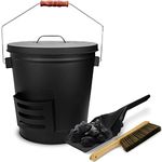 Grisun Ash Bucket with Lid, Shovel and Hand Broom, 5.2 Gallon Coal Bucket for Fireplace, Charcoal Wood Fire Pits Burning Stoves Indoor and Outdoor,Large Pellet Metal Buckets Pail Ash Can