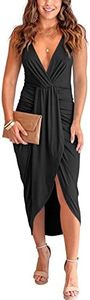 Atizon Women's Formal V Neck Dress Sexy Split Sleeveless Backless Cocktail Evening Midi Sun Dresses, 10 Black, X-Large
