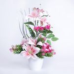 At Fleurs Artificial Plastic Flowers For Home Flora Decor, Room & Event Decoration Showpiece Centre Table Flower Pots With Lifelike Lilies And Delicate Pink Roses