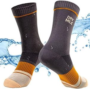 DRYMILE Slim Waterproof Socks, Thin Moisture Wicking Waterproof Socks for Men & Women, Golf, Cycling, Trekking - Crew (L, Charcoal/Khaki)