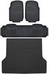 BDK OF-713 Diamond Grid Rubber Car Floor Mats, Universal Front & Rear Combo Set with Trunk Cargo Mat Liner for Car Sedan SUV Van, Heavy Duty All Weather Trim to Fit