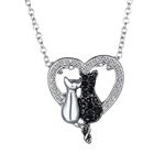 Feilok Classic Animal Shape Black and White Cats on Love Heart Pendant Necklace for Cats Lover Children