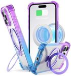 ANSIWEE for iPhone 15 Pro Magsafe Case, Military-Grade Protection, Built-in Stand, Clear Bumper Cover with Ring Holder for Men Women (Purple Blue)