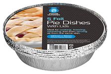 Homeshopa Aluminum Foil Pie Pan, 5 Pack Disposable Round Foil Flan Trays with Paper Lids, Durable Baking Dishes for Pie, Fruit Tarts, Quiche, Food Storage Takeaway Containeres, Oven & Freezer Safe