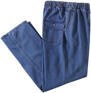 IDEALSANXUN Men’s Elastic Waist Loose Fit Denim Pants Casual Solid Jeans Trouser, Light Blue/Denim, 38W x 32L