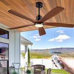 ABZ Ceiling Fans with Lights Remote Control - 52 inch 5 Blades Walnut Wood Propeller Brown Ceiling Fan DC Reversible Motor for Outdoor Indoor Patio Porch Bedroom Living Room Farmhouse