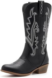 vodvob Kids Western Boots Embroidered Cowgirl Cowboy Boots Boys Girls Mid Calf Round Toe Riding Shoes Little Kid/Big Kid