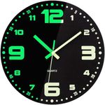 VIVILINEN 12inch Luminous Wall Clock Glow in the Dark Large Digital, Wooden Frameless Wall Clock Silent Non-ticking Decorative Round Clock Easy to Read for Home Bedroom Living Room Kitchen Office