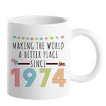 50th Birthday Gifts for Women, Funny 50 Year Old Gift Coffee Mug, 1971 50th Birthday Mugs for Her, Mom, Aunt, Wife, Sister, Grandma, Friend, 11 oz Tea Cup Making The World a Better Place Since 1971