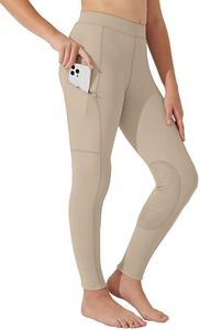 Willit Girls Horse Riding Pants Tights Kids Equestrian Breeches Knee-Patch Youth Schooling Tights Zipper Pockets Khaki M