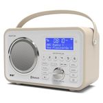 DAB/DAB+ & FM Portable Digital Radio | Leather Design | Bluetooth | Rechargeable Battery | Dual Alarms & Sleep Timer | Perfect for Home, Office or Outdoors | AZATOM Spitalfields 2 (White)