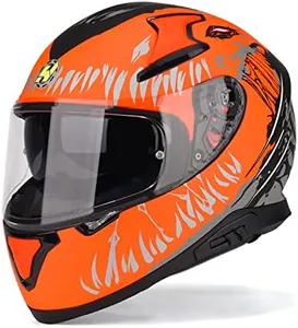 HAX Full Face Motorcycle DOT Approved Helmet with Dual Rear Wing and Pinlock Ready - Lightweight and Durable Motorbike Street Bike Helmet for Adults (Impulse Devour Orange,S)