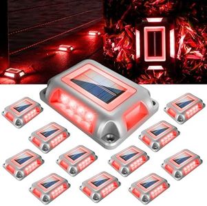 T-SUN Solar Deck Lights Outdoor 12 Pack, Red LED Driveway Deck Light Dock Marine Waterproof Driveway Marker Lights for Step Sidewalk Stair Garden Pathway Walkway Yard