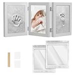 Navaris Baby Handprint and Footprint Kit - Set with Frame and Clay for Casting Babies Hand and Foot Prints - For Newborn Boys and Girls - Grey Bamboo