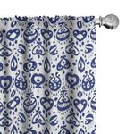 Ambesonne Navy Blue Window Curtains, Traditional Ikat Pattern Retro Style Composition Damask Inspired, Lightweight Decor 2-Panel Set with Rod Pocket, Pair of - 28" x 63", White Blue