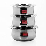 Sumeet 3 Pcs Stainless Steel Induction & Gas Stove Friendly Belly Shape Container Set/Tope/Cookware Set With Lids Size No.10 to No.12