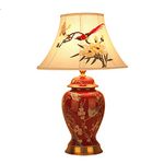 CYLYFFSFC American Retro Hand-painted Flower And Bird Ceramic Table Lamp Chinese Style Living Room Sofa Corner Wedding Red Festive Study Bedroom Decoration Bedside Table Lamp, M