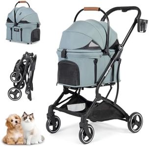 Beberoad Pets T3 Pet Stroller 3 in 1 Dog Cat Stroller for Small Medium Dogs Cats, Foldable Lightweight Puppy Stroller Pet Carrier Car Seat with Detachable Carrier, Pet Gear Travel Dog Stroller, Green